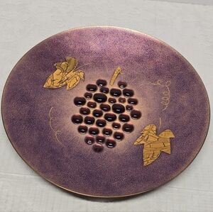 Vintage MCM Paul Alexander Enamel on Copper Grape Decorative Plate Purple Gold